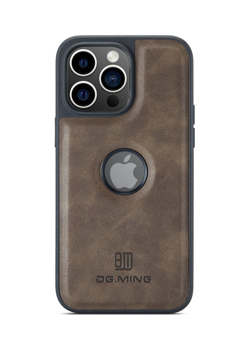 DGMING Case Cover Premium Leather Back with Logo CutOut Shockproof Compatible with Iphone 13 Pro Max (Coffe)  - Image 2