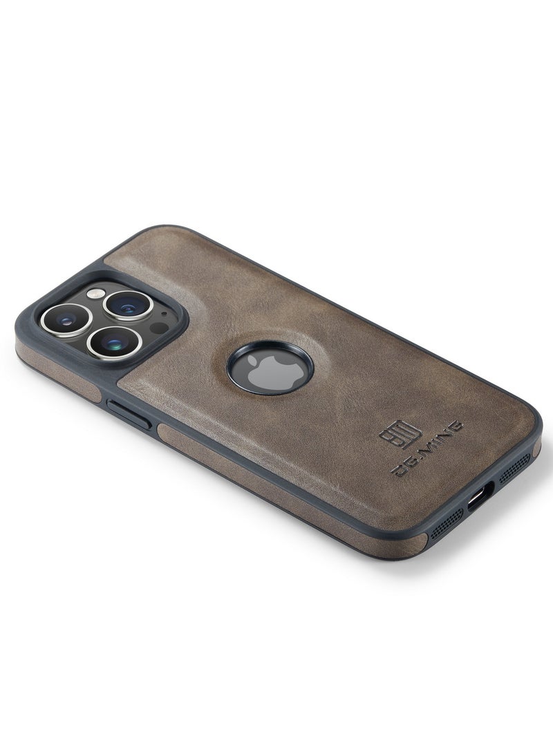 DGMING Case Cover Premium Leather Back with Logo CutOut Shockproof Compatible with Iphone 13 Pro Max (Coffe)  - Image 3