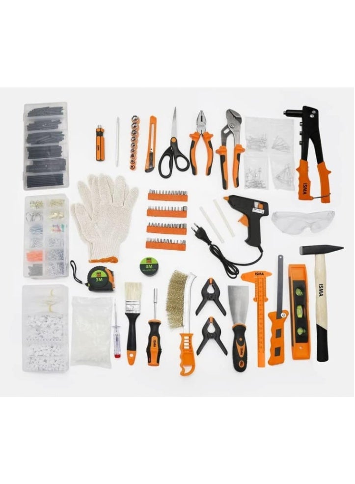 اسما مجموعة أدوات ISMA الكاملة للأعمال اليدوية، 1500 قطعة في حقيبة متينة. أدوات متعددة الاستخدامات للمنزل، المرآب، والأنشطة الخارجية. هدية مثالية للرجال بتصميم أنيق. - Image 3