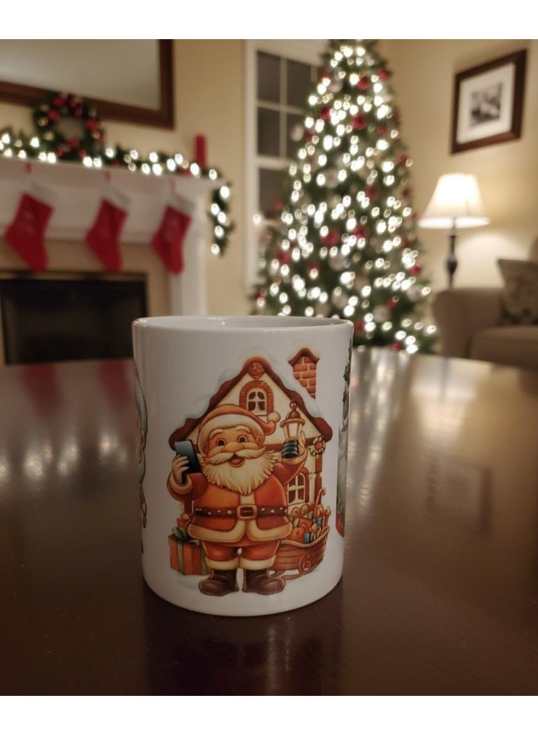 مج كوب كريسماس سانتا كوب مج عيد الميلاد، كوب قهوة،  بورسلين عيد الميلاد مع قبضة مريحة،  مج بتصميم سانتا كلوز، كوب للكريسماس، كوب شوكولاتة ساخنة، كوب هدية
