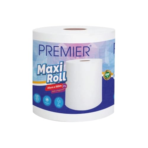 Premier 2 Ply Maxi Tissue Paper Roll- Pack of 1 | 750 pulls | Multipurpose Disposable Paper Napkins | 20 cms x 150 m | Soft, Gentle, Highly Absorbent & Hygienic Tissues - Image 1