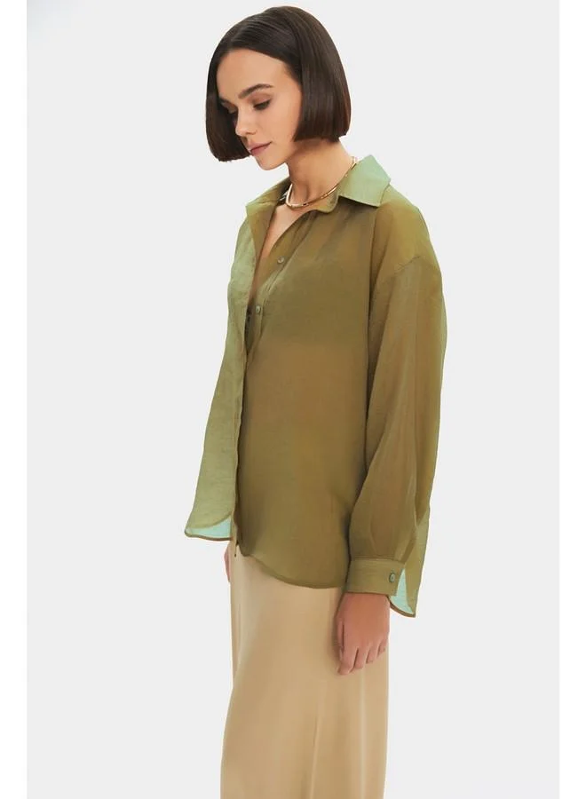 JUNE June Modal Blend Oversize Basic Shirt Light Green