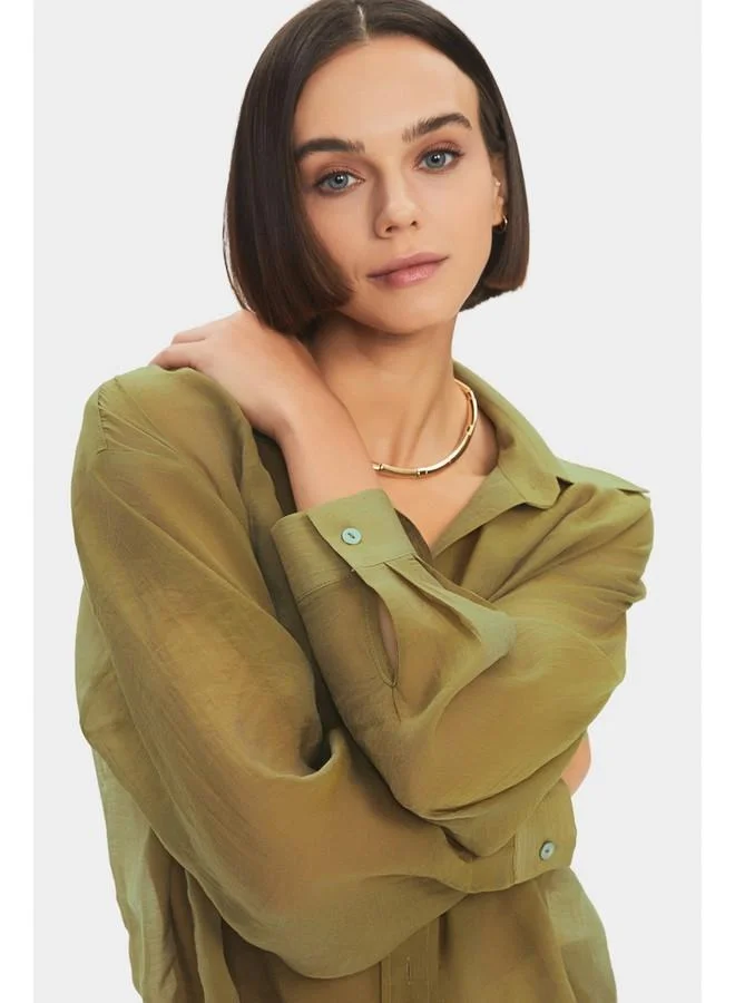 JUNE June Modal Blend Oversize Basic Shirt Light Green
