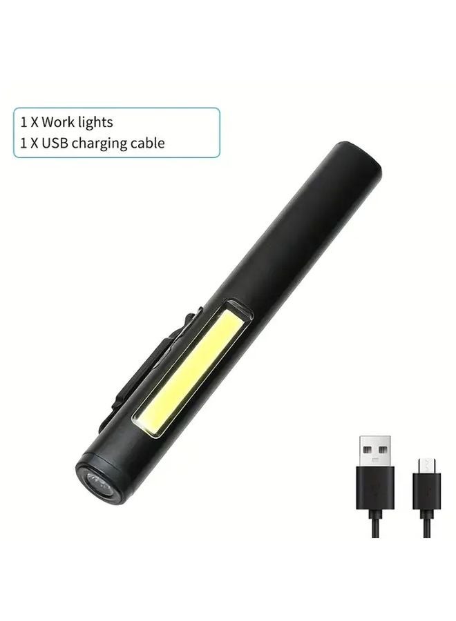 Black Heavy Duty Dual Light LED Work Flashlight Magnetic Head USB COB Clamping Light - Image 1