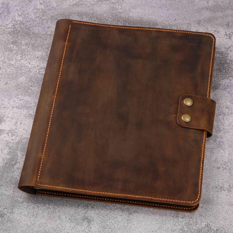 D&M leather studio Handmade Leather Sheet Music Binder,Personalized vintage leather music organizer cover,full grain leather concert choir music folder for band Z05-LMF05S, Brown - Image 3