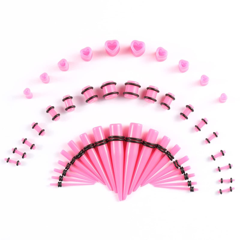 Memsion Ear Stretching Kit Gauges for Ears 46 Pieces 14G-00G Ear Gauges Expander Set Acrylic Ear Tapers and Plugs Body Earring Piercing Kits Pink color - Image 1