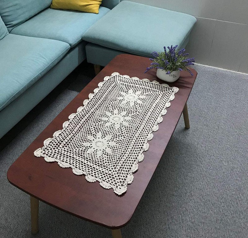 Hetao 16x27 100 Cotton Handmade Crochet lace Table Runners Oblong Tablecloth Doilies DoilyBeige