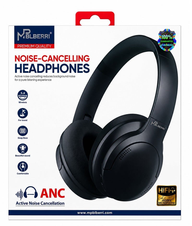 MPBLBERRI ANC Noise Cancelling Bluetooth Headphones – Wireless Over-Ear Headset with HiFi Stereo Sound, Deep Bass, Built-in Microphone & Comfortable Ear Cushions for Travel, Work & Music - Image 2