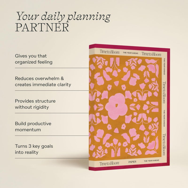 Papier Time to Bloom Daily Planner - Hardcover Vintage Design | Undated | Track Habits, Thoughts, To-Dos & Priorities | Priorities & Lists | Beautiful Motivational Gift - Image 3