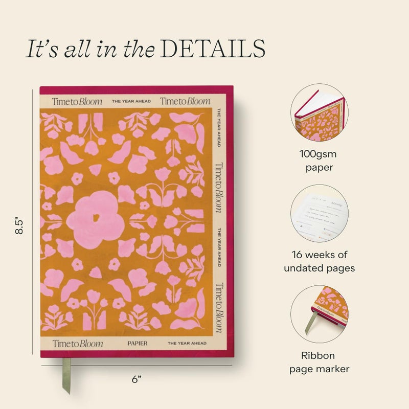Papier Time to Bloom Daily Planner - Hardcover Vintage Design | Undated | Track Habits, Thoughts, To-Dos & Priorities | Priorities & Lists | Beautiful Motivational Gift - Image 5
