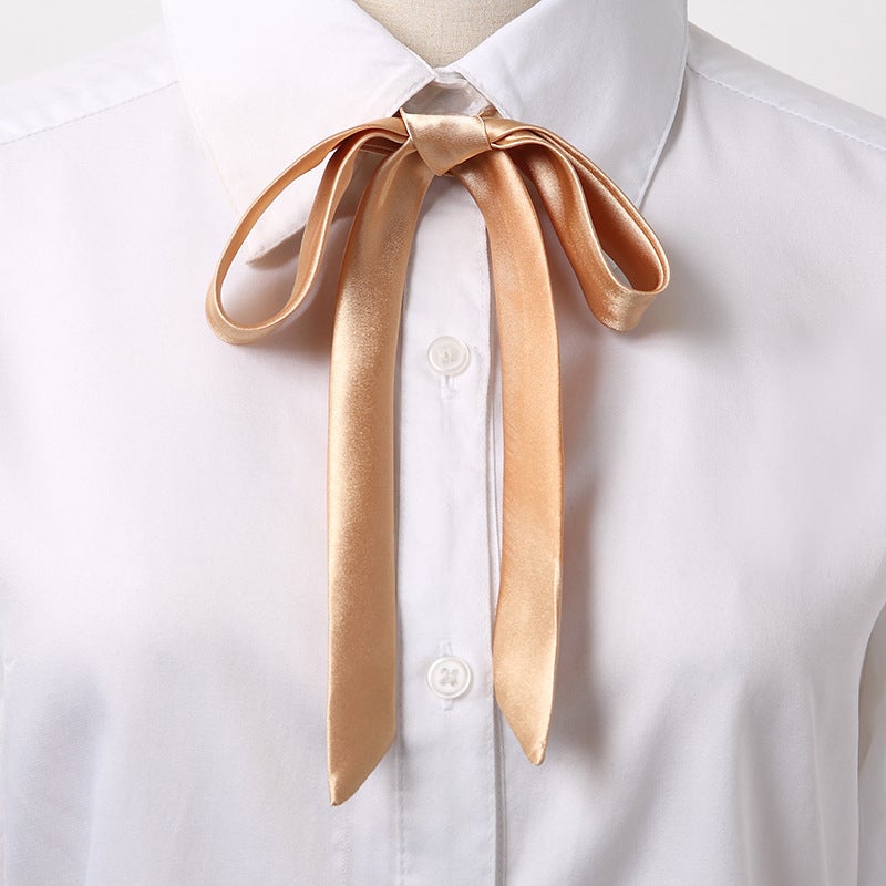 Versatile Silk Bow Tie Neck Scarf Belt Champagne Gold