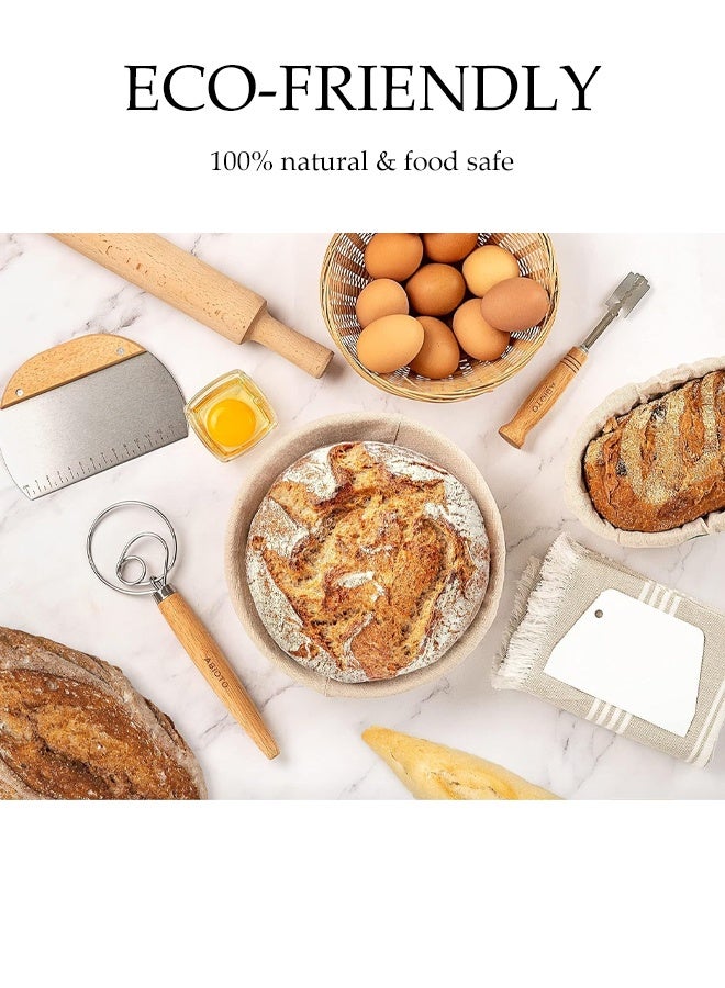 Bread Banneton Proofing Basket, 9 Inch Round & 10 Inch Oval Cane Natural Rattan Proofing Baskets with Bread Lame + Dough Scraper,Linen Liner - Image 3