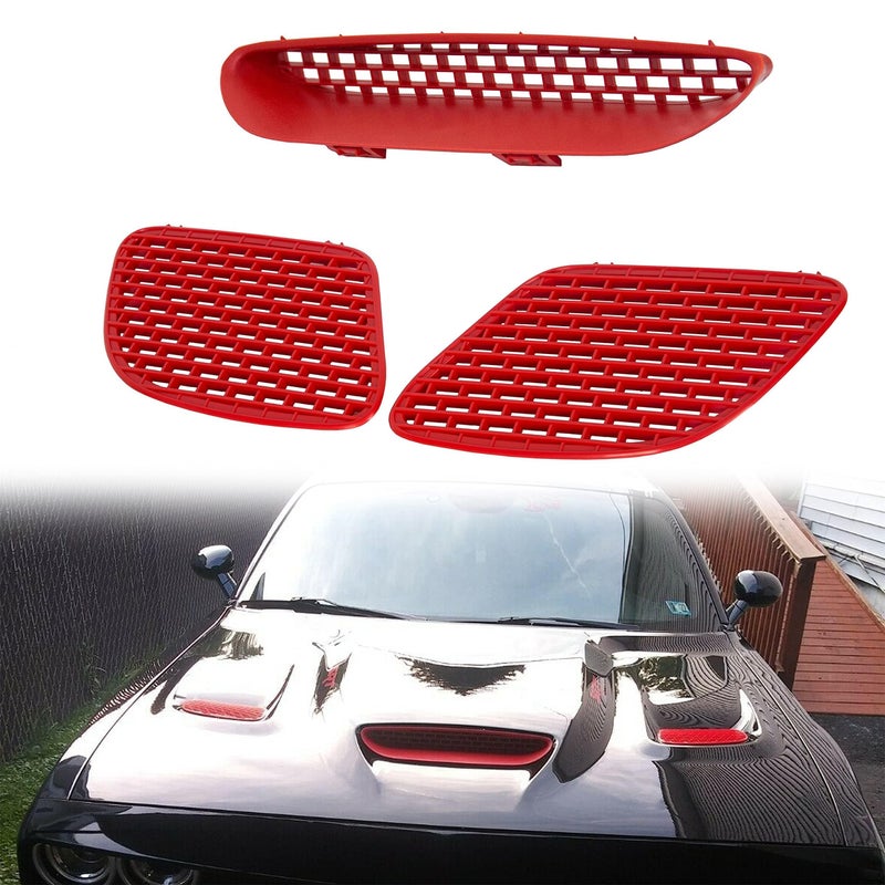 ECOTRIC Hood Scoop Vent Compatible with 20152018 Dodge Challenger SRT Hellcat 20192023 RT Scat Pack Replace for 68184348AD 68184348AB 68184348AF 68184352AB 68184353AB Red Hood Bezel Grill