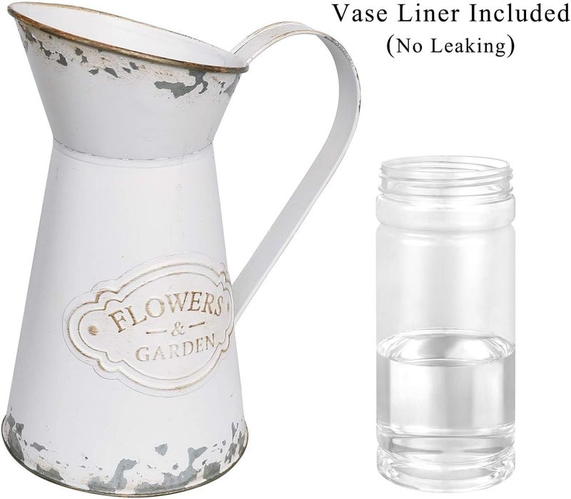 APSOONSELL Rustic Shabby Chic Vase Small Metal Vase Vintage Milk Jug Mini Pitcher Decorative Flower Vase Farmhouse Decor for Home, Kitchen, Bathroom - Image 4