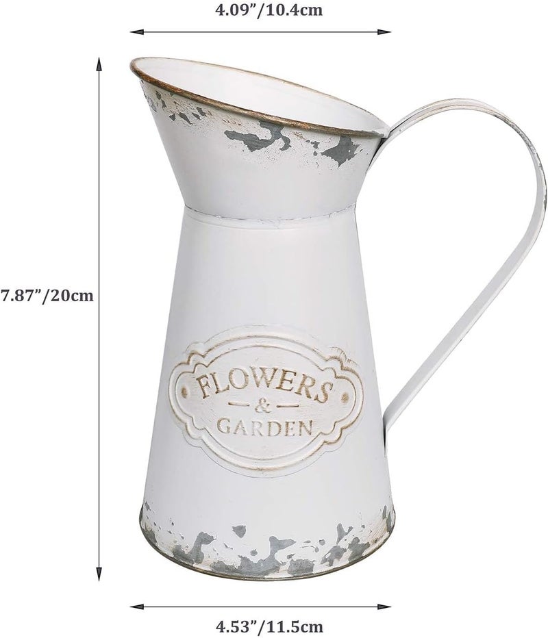 APSOONSELL Rustic Shabby Chic Vase Small Metal Vase Vintage Milk Jug Mini Pitcher Decorative Flower Vase Farmhouse Decor for Home, Kitchen, Bathroom - Image 2