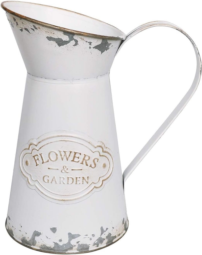 APSOONSELL Rustic Shabby Chic Vase Small Metal Vase Vintage Milk Jug Mini Pitcher Decorative Flower Vase Farmhouse Decor for Home, Kitchen, Bathroom - Image 1