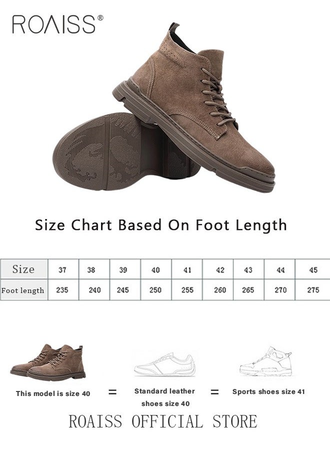 roaiss - Men’s Soft Leather Ankle Casual Loafers Lace-Up Anti Slip Walking Shoes Men's Tooling Style Martin Boots Men Casual Mid Top Leather Boots  Men's Boots Ankle Lace Up Casual Boots - Image 1