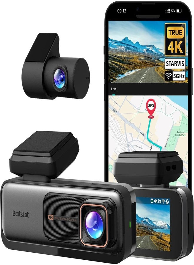 BOTSLAB 4K Dash Cam Front and Rear, 170° Ultra Wide Dashcam with ADAS, Night Vision, 24/7 Parking Mode, Sony STARVIS Sensor, WDR, Free 64GB SD Card, 5G/2.4G WiFi, Built-in GPS, Loop Recording - Image 1