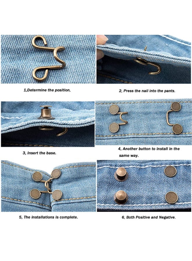 SUNSAR 48 Pieces Adjustable Waist Buckle Extender Set, 8 Set 4 Style Jean Button Pins No Sewing Pants Clips for Waist - Image 3
