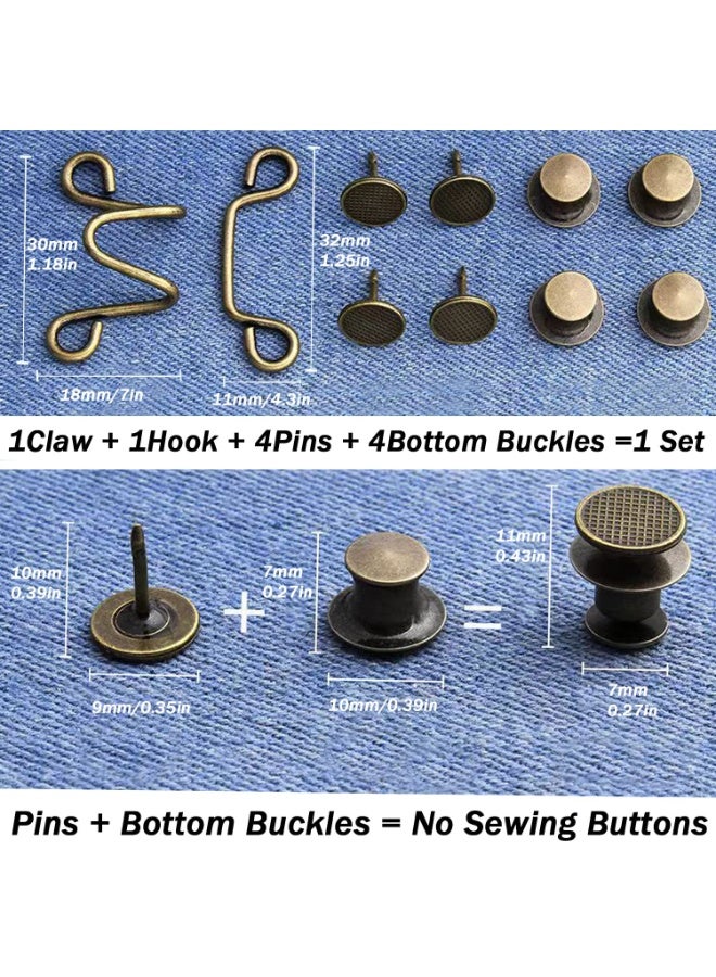SUNSAR 48 Pieces Adjustable Waist Buckle Extender Set, 8 Set 4 Style Jean Button Pins No Sewing Pants Clips for Waist - Image 2