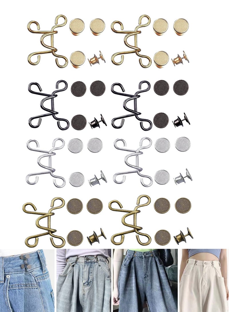 SUNSAR 48 Pieces Adjustable Waist Buckle Extender Set, 8 Set 4 Style Jean Button Pins No Sewing Pants Clips for Waist - Image 1