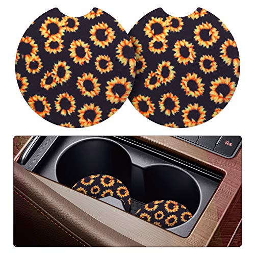 tifanso Car Cup Drink Holder Coaster, 2 Pack Car Coasters for Cup Holders, Cute Vehicle Accessories for Women and Girl (Sunflower) - Image 1