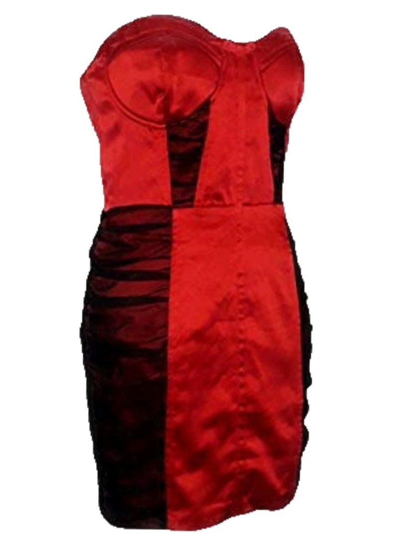 Women strapless satin party soiree occassion red & black dress  - Image 1