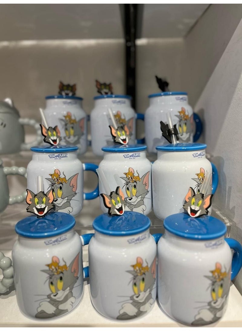 Tom & Jerry Tom and Jerry Porcelain Mug with Straw - Double Design and Multicolor - Image 1
