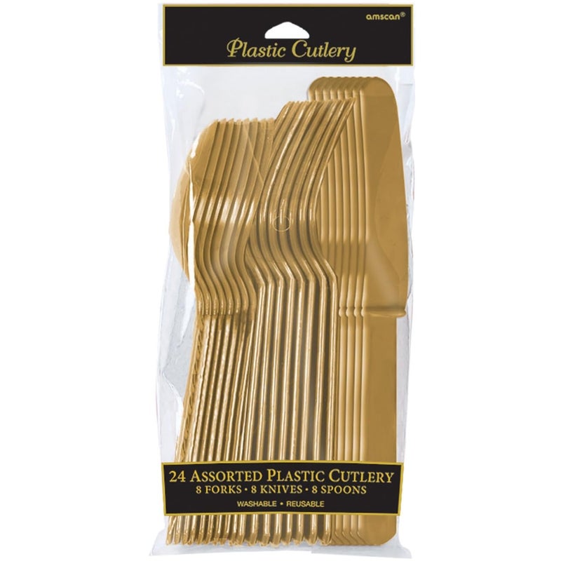 Amscan Assorted Gold Plastic Cutlery (Pack of 24) - Elegant, Durable & Disposable Party Supplies for Every Occasion - Image 2