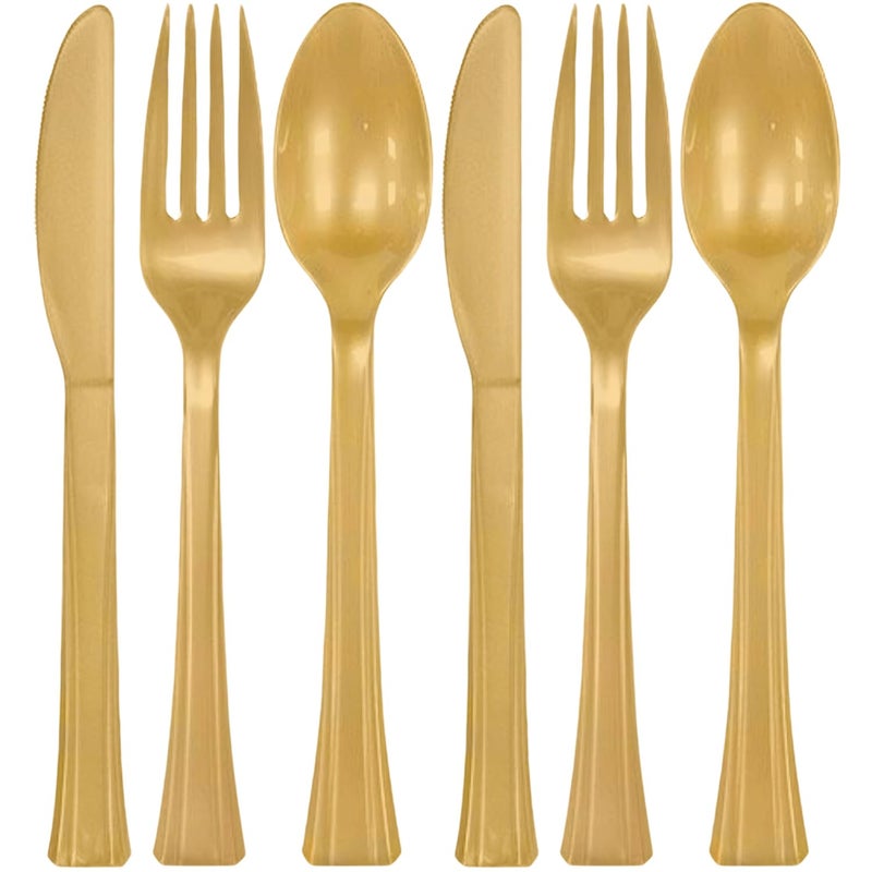 Amscan Assorted Gold Plastic Cutlery (Pack of 24) - Elegant, Durable & Disposable Party Supplies for Every Occasion - Image 1