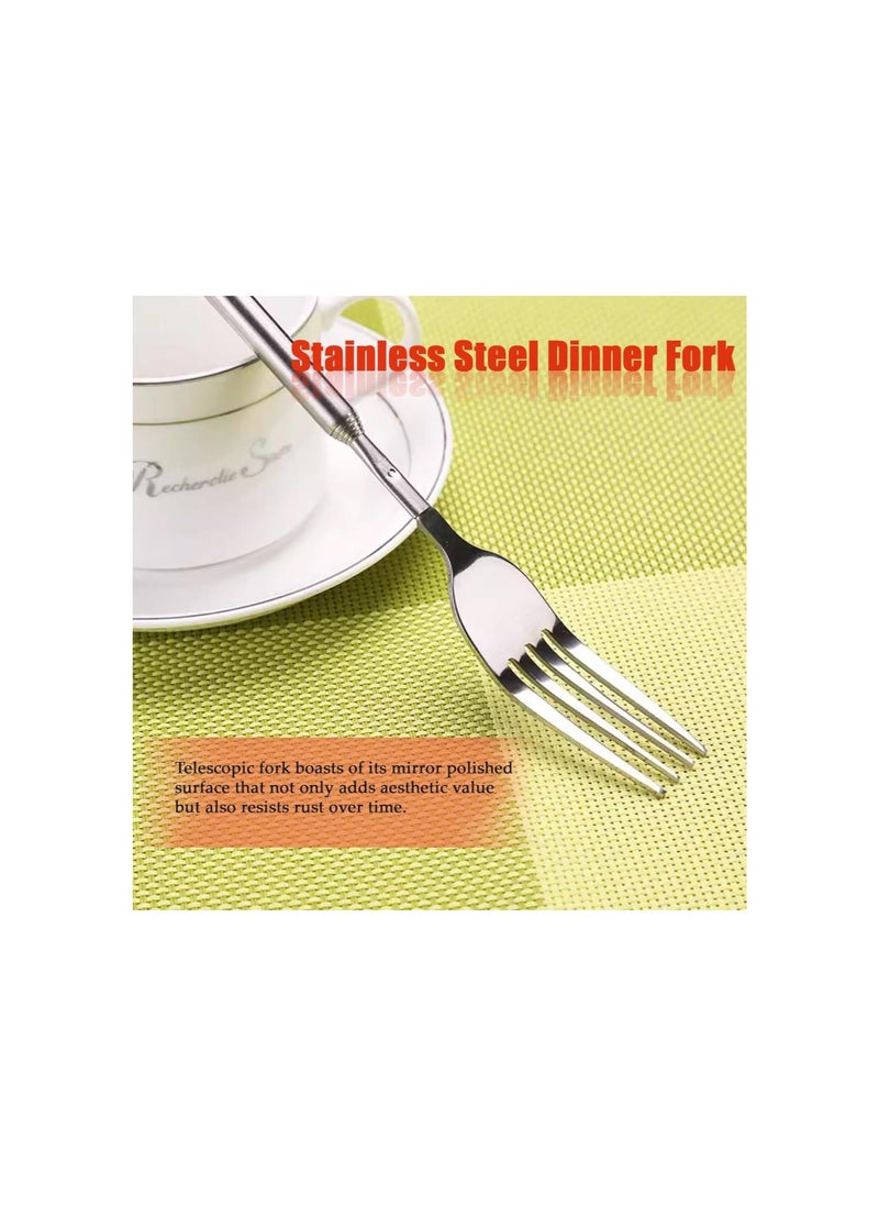 silvercnc - Adjustable Telescopic Fork,Stainless Steel Dinner Fork,BBQ Extendable Dinner Fruit Dessert Long Handle Fork,for Eating, Barbecue, Dinner, Dessert, Sausage, Vegetable(8.7~25.4in) - Image 1