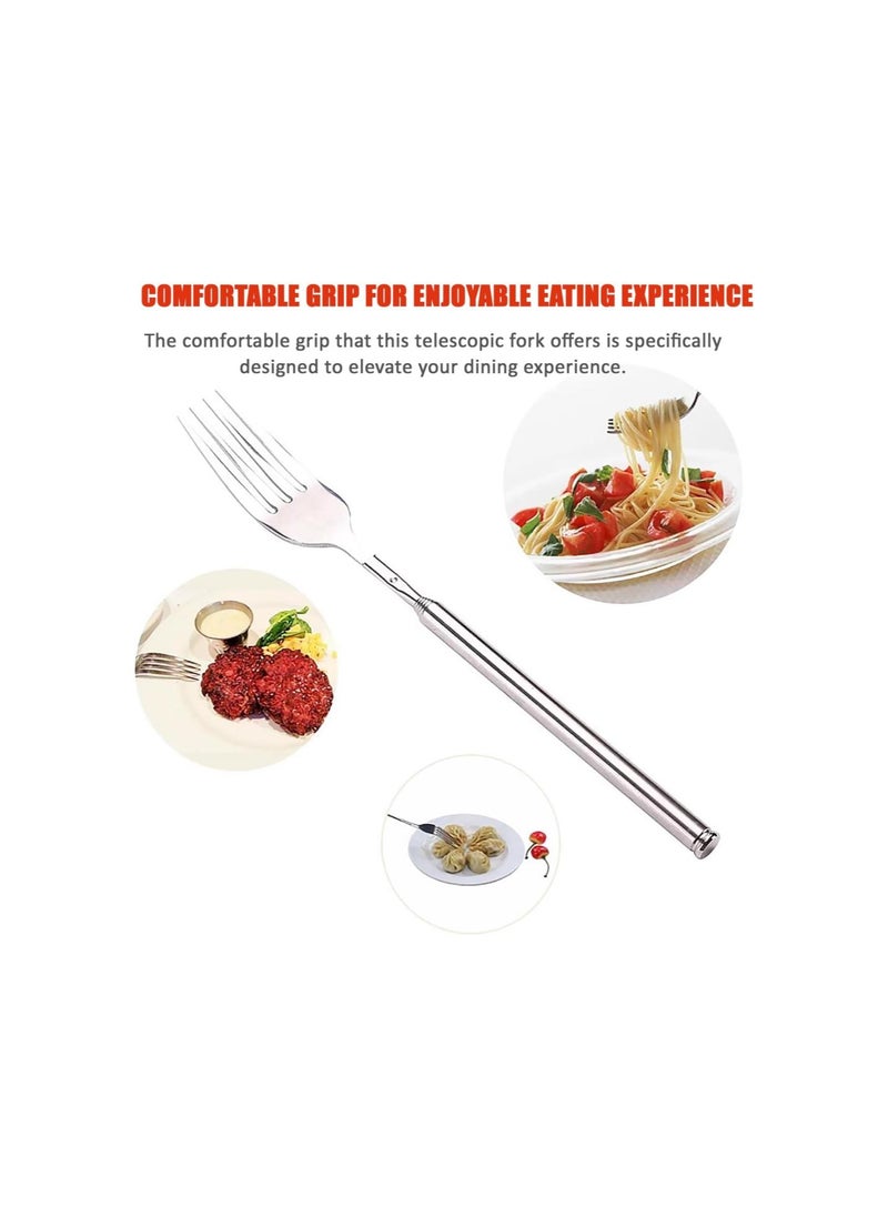silvercnc - Adjustable Telescopic Fork,Stainless Steel Dinner Fork,BBQ Extendable Dinner Fruit Dessert Long Handle Fork,for Eating, Barbecue, Dinner, Dessert, Sausage, Vegetable(8.7~25.4in) - Image 1