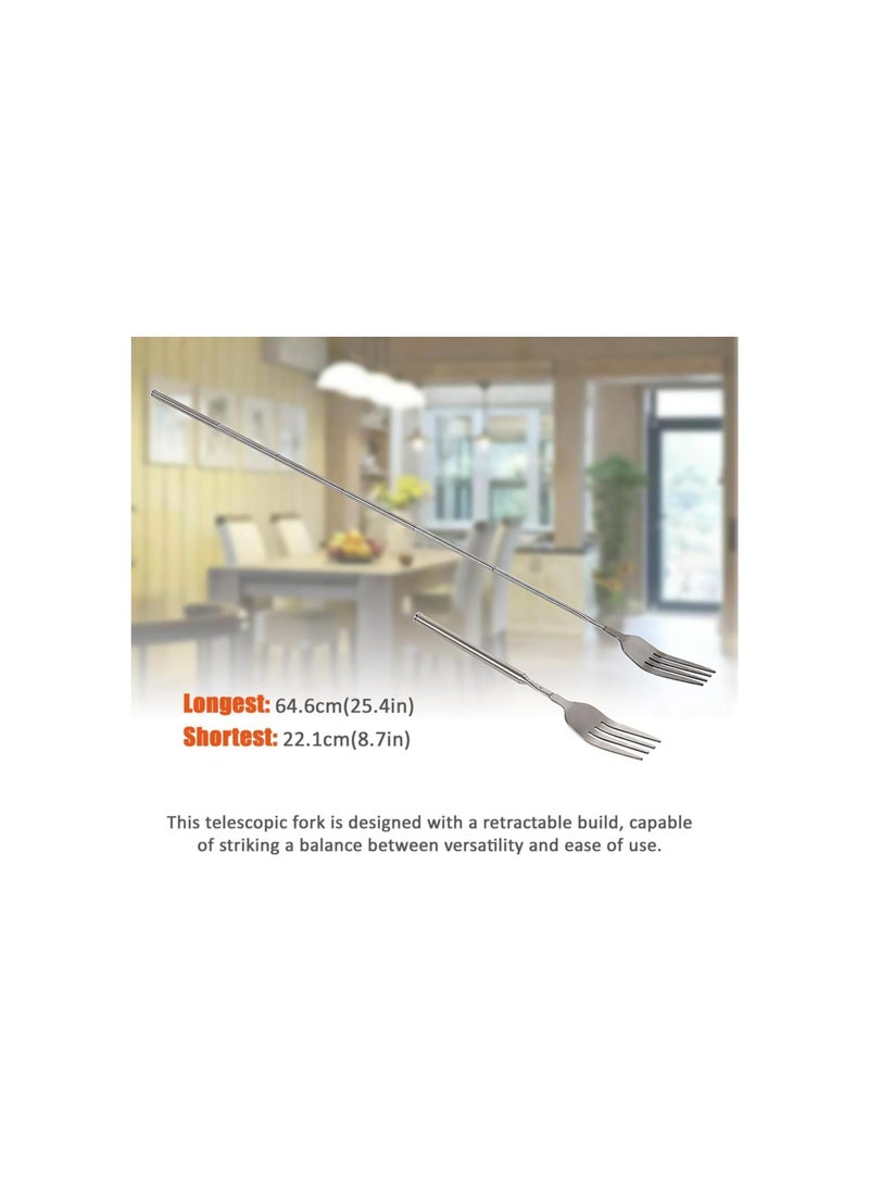 silvercnc - Adjustable Telescopic Fork,Stainless Steel Dinner Fork,BBQ Extendable Dinner Fruit Dessert Long Handle Fork,for Eating, Barbecue, Dinner, Dessert, Sausage, Vegetable(8.7~25.4in) - Image 1