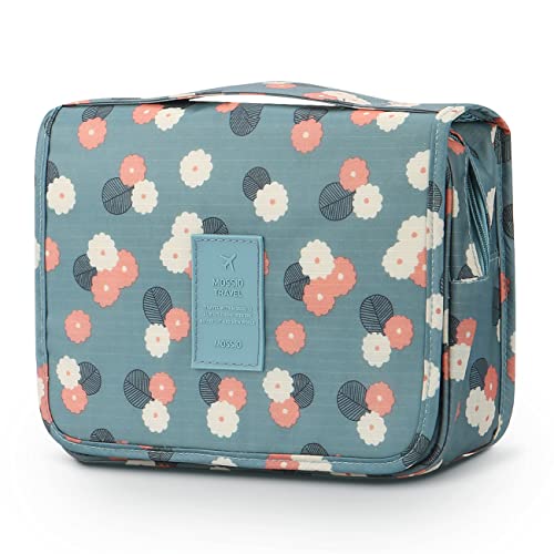 Mossio Hanging Toiletry Bag - Large Cosmetic Makeup Travel Organizer for Men & Women with Sturdy Hook (Blue Flowers) - Image 1