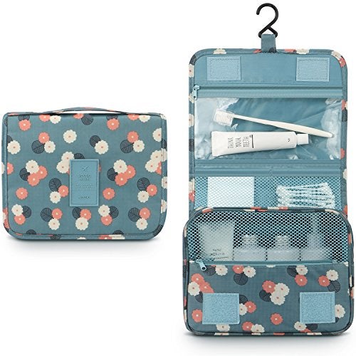Mossio Hanging Toiletry Bag - Large Cosmetic Makeup Travel Organizer for Men & Women with Sturdy Hook (Blue Flowers) - Image 2