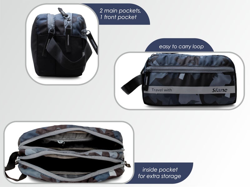 SFANE Polyester Toiletry Bag for Men & Women Makeup Pouch, Travel Essentials Travel Organizer Travel Pouch for Men for Travel Kit for Toiletries, Wash Bag - Black - Image 3