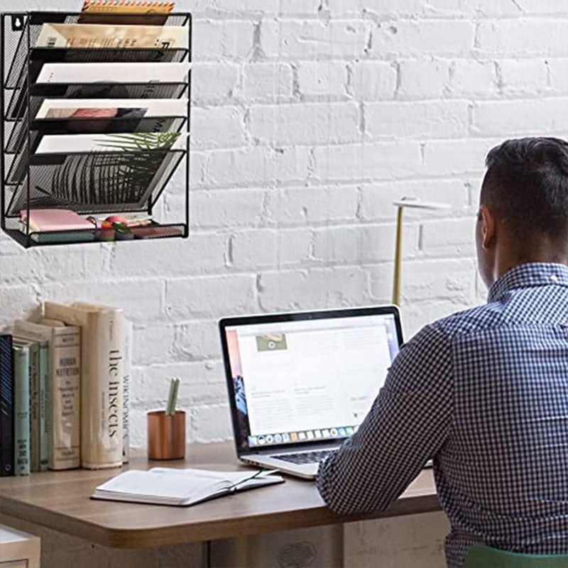 DivineXt Mesh File Organizer 5 Tier Black Wall Mount Hanging File Organizer | 12.75 x 4.25 x 16 inches | Black - Image 3