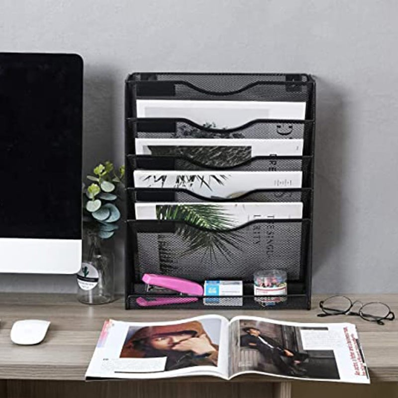 DivineXt Mesh File Organizer 5 Tier Black Wall Mount Hanging File Organizer | 12.75 x 4.25 x 16 inches | Black - Image 4