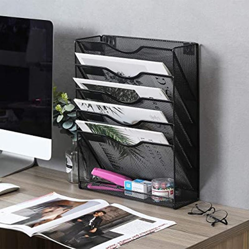 DivineXt Mesh File Organizer 5 Tier Black Wall Mount Hanging File Organizer | 12.75 x 4.25 x 16 inches | Black - Image 2