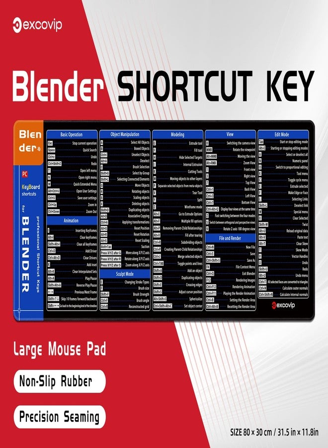 excovip Shortcut Mouse Pad for Blender,31.4x11.7x0.07 inch Extended Large Cheat Sheet Mousepad PC Office Spreadsheet Keyboard Shortcut Mouse Mat with Non-Slip Stitched Edge 0330 - Image 2
