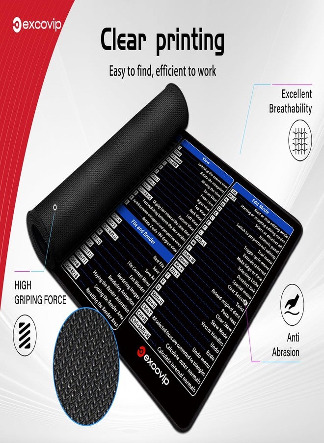 excovip Shortcut Mouse Pad for Blender,31.4x11.7x0.07 inch Extended Large Cheat Sheet Mousepad PC Office Spreadsheet Keyboard Shortcut Mouse Mat with Non-Slip Stitched Edge 0330 - Image 4