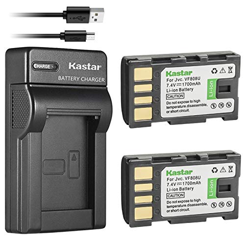 Kastar Battery (X2) & Slim USB Charger for JVC BN-VF808, BN-VF808U, BNVF808 and JVC Everio GZ-MG130 148 150 155 175 255 275 575 GZ-HD7 GR-D745 746 750 760 770 771 775 790 796 JVC MiniDV + More - Image 1