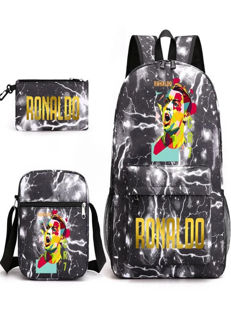 C Ronaldo Children Backpack Schoolbag Teen Student School Book bag with Lunch Box Pen Case 3 in 1 for Kids