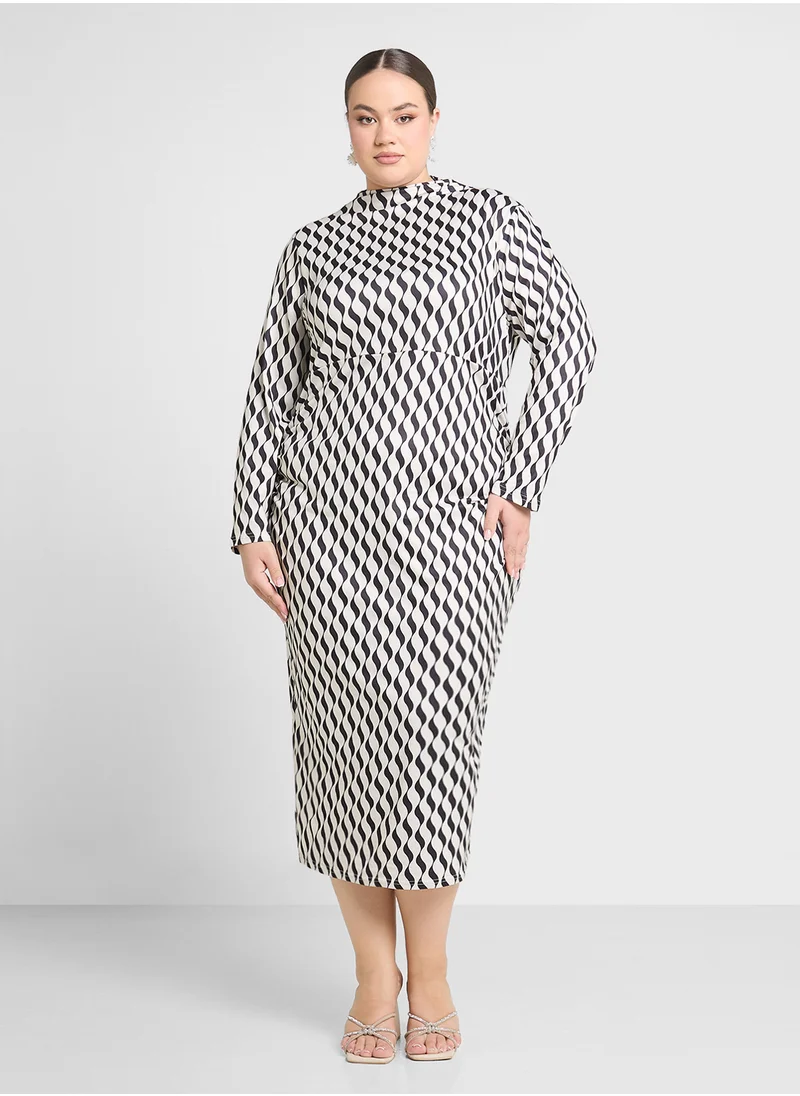 Ginger Plus Monochrome Printed Bodycon Dress