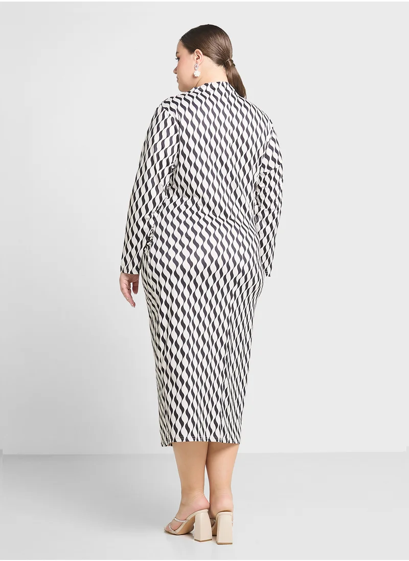 Ginger Plus Monochrome Printed Bodycon Dress