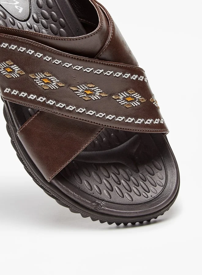 الواحة Embroidered Leather Cross Strap Arabic Sandals