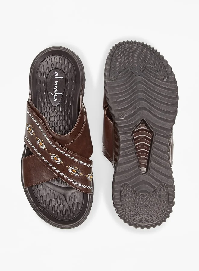الواحة Embroidered Leather Cross Strap Arabic Sandals