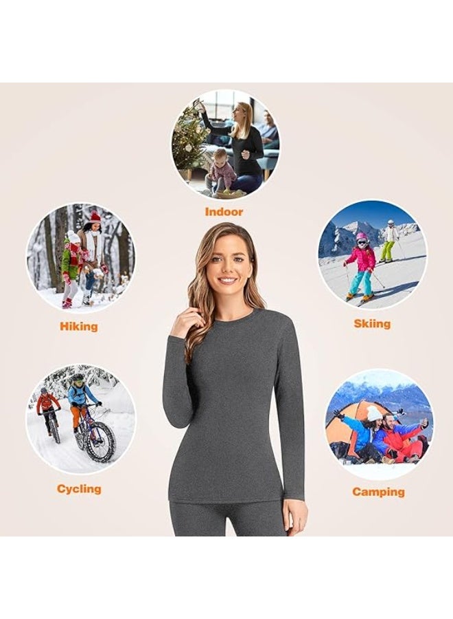 TIKNAL Women’s Thermal Underwear Fleece-Lined Soft Base Layer with Cashmere-Like Feel for Winter Gray - Image 3