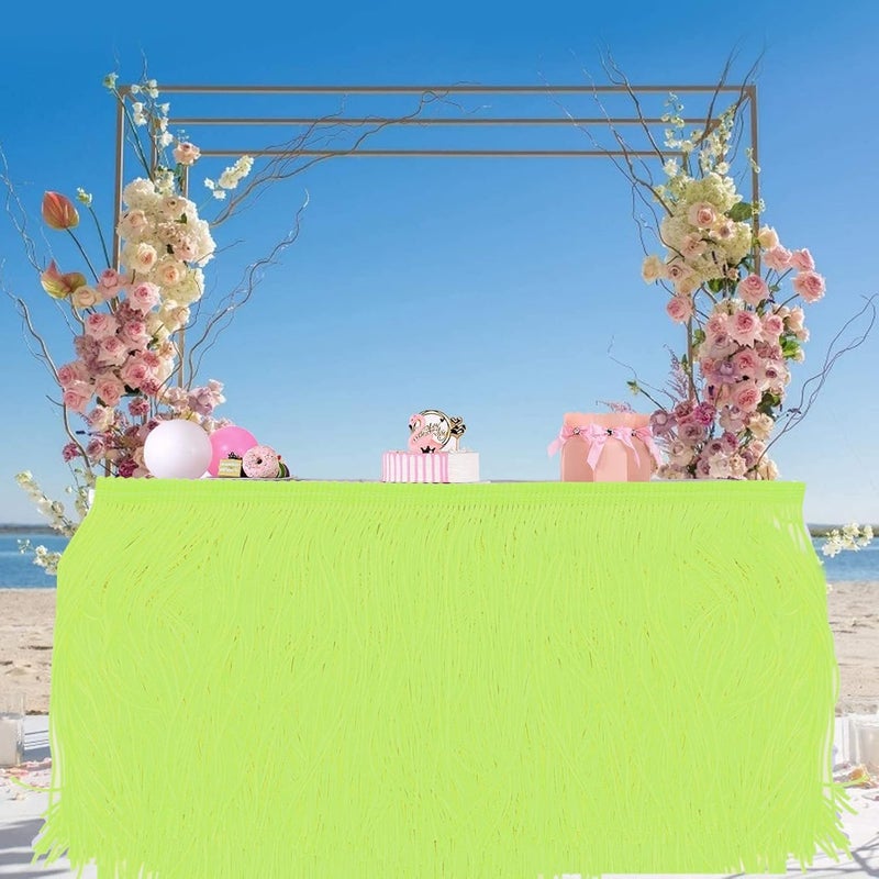Fringed Tassel Table Skirt, Long Soft Brightly Colored Table Cloths, Hand - Cut Anti - Wrinkle Polyester Fabric with DIY Craft Potential, Perfect for Baby Shower Birthday Holiday P (Fluorescent Green) - Image 5