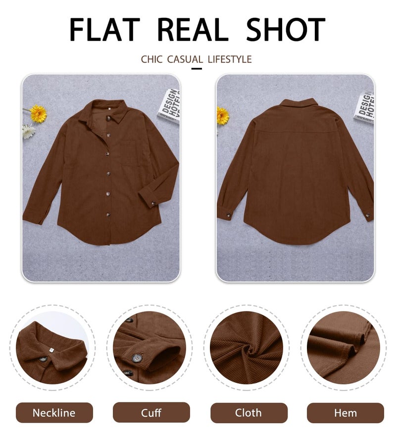 ZOLUCKY Women's Shacket Jacket Casual Long Sleeve Button Down Shirts Oversized Boyfriend Shirts Cream Shacket, Brown Large - Image 5